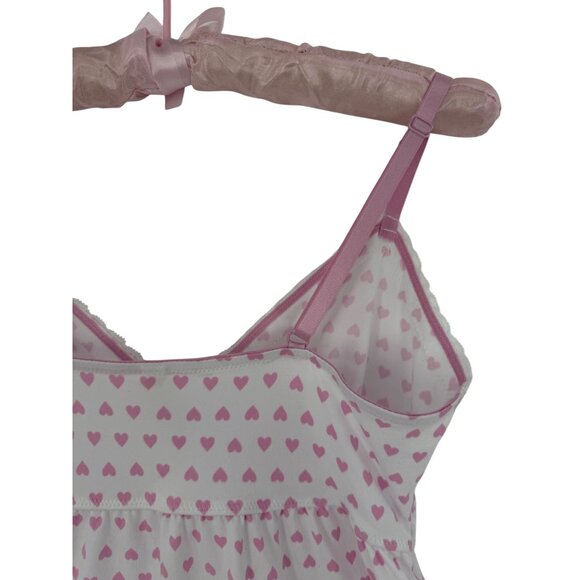 Laura Ashley Y2K Revive Croquette White Lace Trim Pink Hearts Print Babydoll Top - Picture 8 of 16